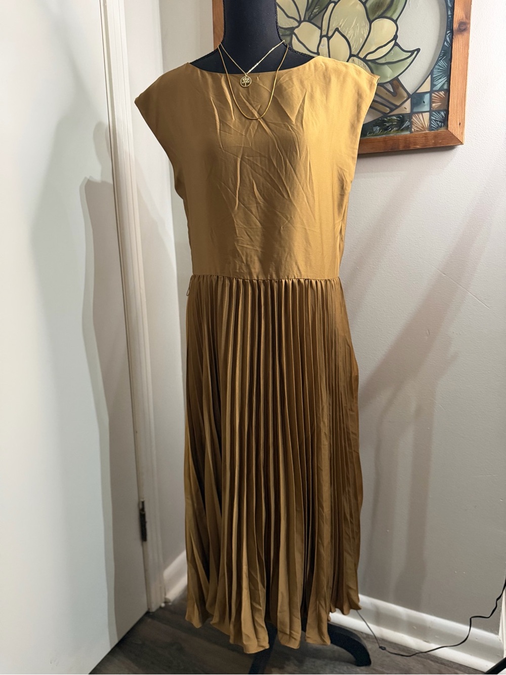 H&M Mustard Pleated Midi Dress